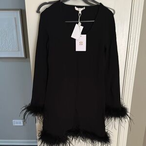 Wayf Elegant Black Feather-Trimmed sweater dress Dress